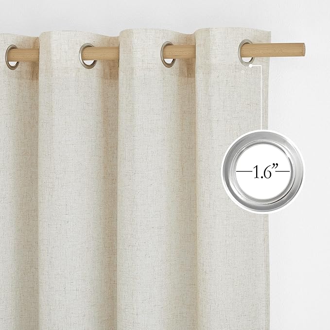NICETOWN Linen Blend Sliding Door Curtains Extra Wide, Grommet Semi Sheer Vertical Drapes Privacy Added with Light Filtering for Bedroom/Living Room, Natural, W68 x L96, 2 Pieces