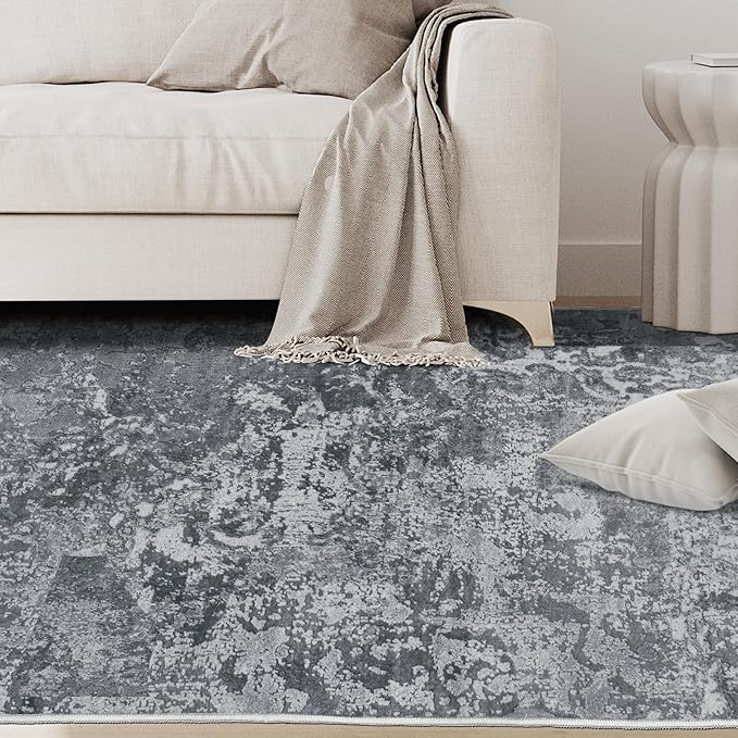 5x8 Area Rugs for Living Room Rug Washable: Abstract Rug for Dining Room Bedroom Carpet Non Slip 5 by 8 Indoor Modern Nursery Home Office Black