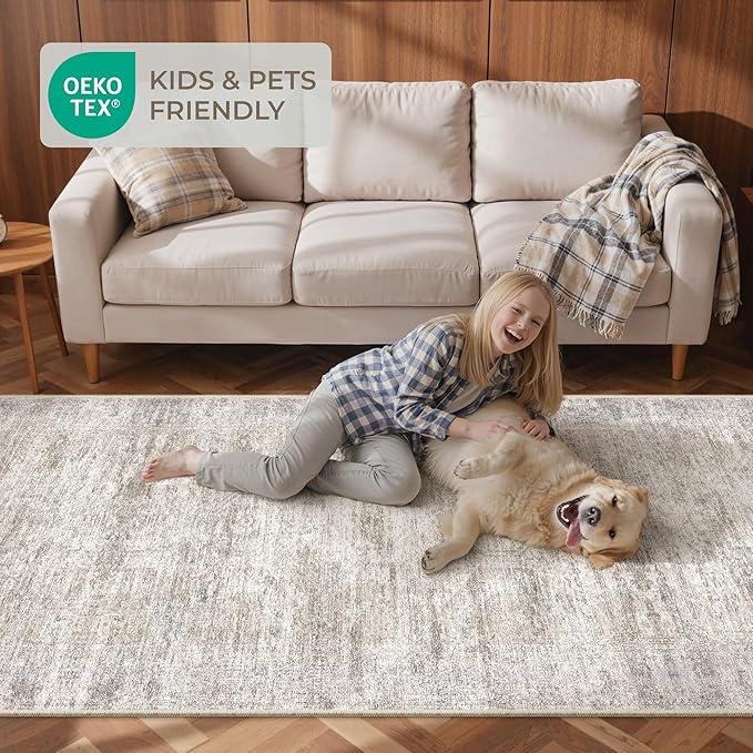Washable Runner Rugs for Bedroom - 2x6 Runner Rug Non Slip, Ultra-Thin Entryway Runner, Soft Abstract Kitchen Runner for Hallway, Laundry, Indoor Door Mat(2'x6', Brown/Grey/Ivory)