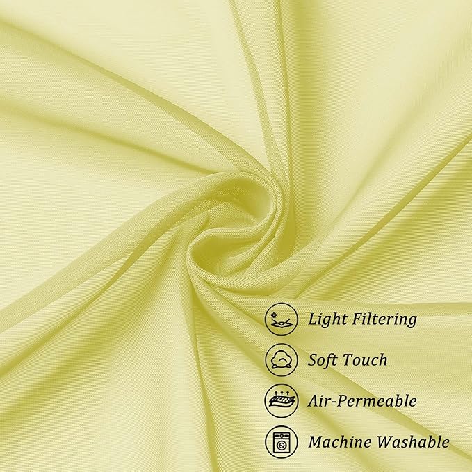 Chyhomenyc Lemon Sheer Curtains 72 Inch Length 2 Panels, Light Filtering Soft Airy Rod Pocket Voile Window Curtain Drapes for French Door Bedroom Living Room, Each 42Wx72L