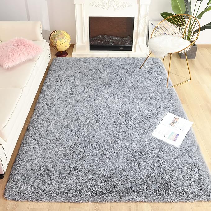 Chicrug Soft Area Rugs for Bedroom Living Room Plush Fluffy Rug 9x12 Feet, Shag Furry Area Rug Carpet Non Shedding for Nursery Children Kids Girls Room Home Decorative, Grey