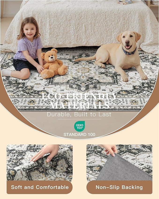 Madane Hallway Runner 3x14 - Runner Rugs 14ft Washable Entryway Rug Vintage Kitchen Runners Non Slip Indoor Area Rug Farmhouse Carpet Runner for Bathroom Living Room Bedroom, Black