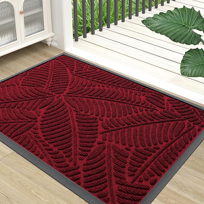 Colorxy Waterproof Doormat, Sturdy Natural Rubber Front Indoor Mat, Non Slip Low Profile Indoor Outdoor Door Mats, Stain and Fade Resistant Floor Mats, Easy Clean Patio Entry Mat, 48''x32'', Burgundy