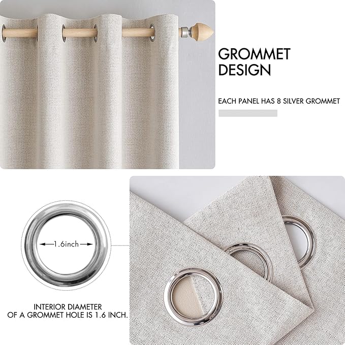 MIULEE 100% Blackout Linen Textured Curtains for Bedroom Solid Thermal Insulated Ivory Grommet Room Darkening Curtains & Drapes Luxury Decor for Living Room Nursery 52 x 63 Inch (2 Panels)