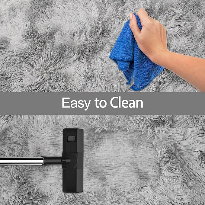 Tie Dye Grey Soft Shaggy Fluffy Rug for Living Room 6x9ft Anti-Skid Durable Area Rug Mat Bedside Throw Rug for Bedroom Kids Room Boys Teens Nursery Dorm Office Home Decor Carpets