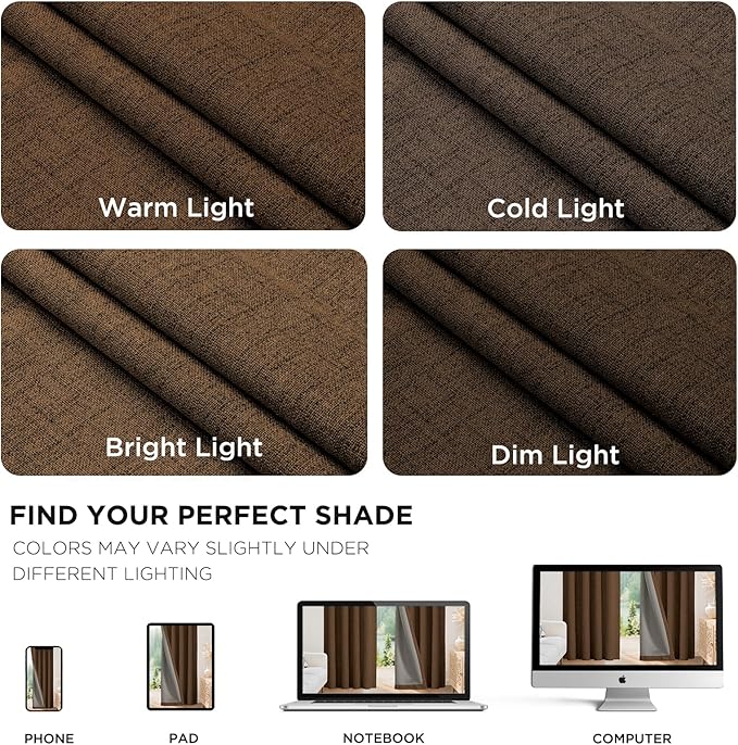 Joydeco Blackout Curtains for Bedroom - 90 Inch Long 100% Light Blocking 2 Panels Cappuccino Drapes, Thermal Insulated Room Darkening Curtains, Linen Textured for Living Room, Rod Pocket & Back Tabs
