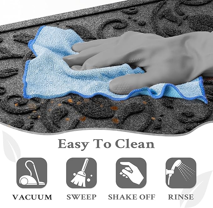 Boho Grey Floral Leaves Outdoor Indoor Entrance Doormats, Absorbent Durable Heavy Duty Welcome Front Door Mat,Thick Natural Rubber Back,Easy Clean Entryway Mat 23x35 Inch, Low Profile