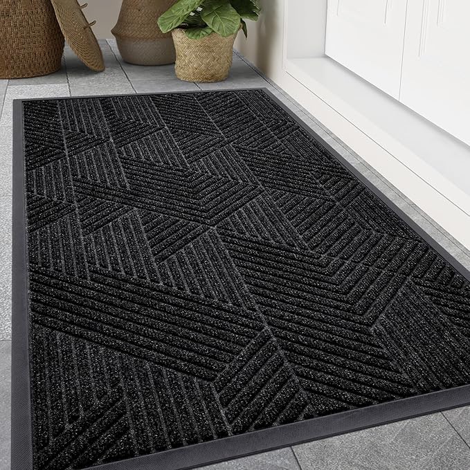 Smiry Front Door Mat Outside Entrance, Heavy Duty Sturdy Natural Rubber Doormat, Trap Dirt and Moisture, Easy Clean Low Profile Welcome Floor Mats for Indoor Outdoor Entry, 71x23 Inch, Black