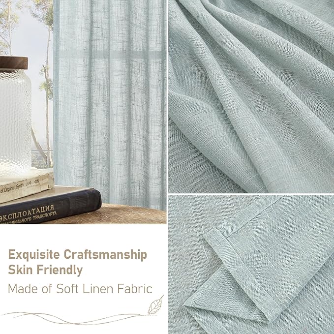 LAMIT Linen Blended Curtains for Bedroom, Faux Linen Textured Light Filtering Drapes Back Tab and Rod Pocket Boho Burlap Panels for Farmhouse/Living Room, 2 Panels, 52 x 72 Inch, Greyish Blue
