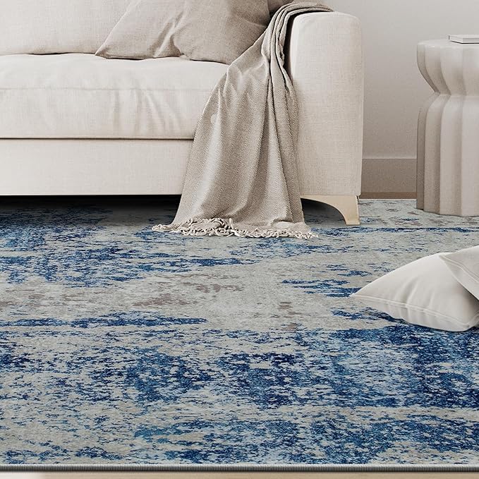 4x6 Area Rugs for Living Room Rug Washable: Abstract Rug for Dining Room Bedroom Carpet Non Slip 4 by 6 Indoor Modern Nursery Home Office Blue Grey White