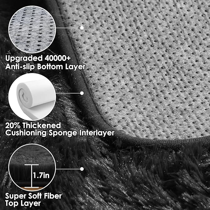 ONASAR Black Area Rugs for Living Room Bedroom, 5x8 Fluffy Shaggy Rug, Soft Plush Large Indoor Floor Carpet for Nursery Kids Girls Boys Teen Dorm Bedside Playroom Home Office Decor Aesthetic