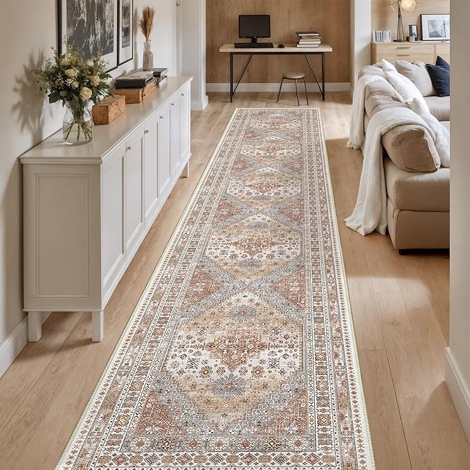 Washable Runner Rug 2.5x16, Non-Slip Long Kitchen Mats for Floor, Vintage Rug for Entryway, Soft Hallway Runner for Dining Room, Bedroom, Living Room(Orange,2.5'x16')