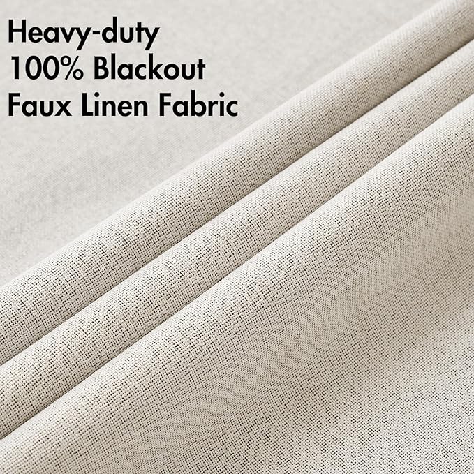MIULEE Linen Curtains 100% Blackout for Bedroom Thermal Insulated Birch Grommet Room Darkening Curtains & Drapes for Living Room Nursery 52 x 72 Inch (2 Panels)