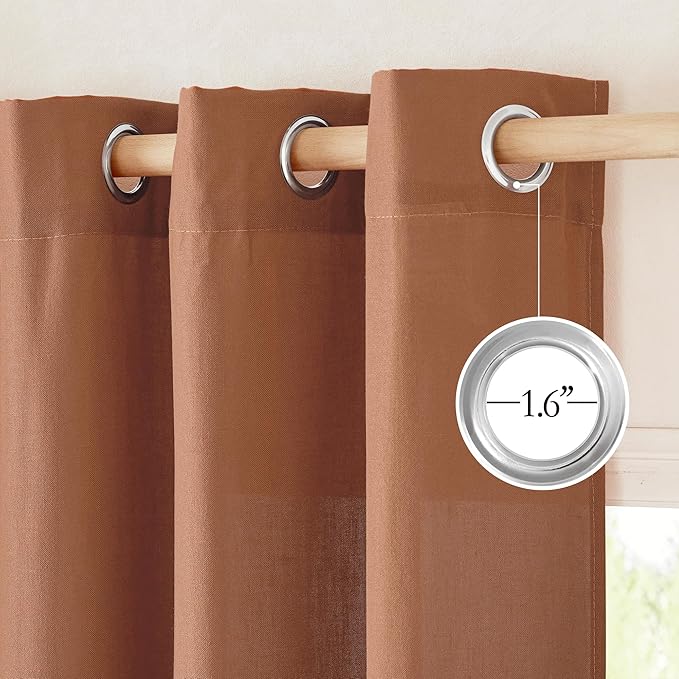 NICETOWN Caramel Linen Curtains for Kitchen, Thick Flax Small Window Treatments Semi Sheer Privacy Assured with Light Through for Cafe/Bathroom, W68 x L78, 2 Panels
