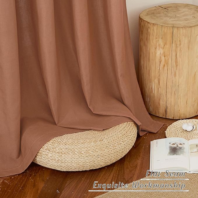 NICETOWN Caramel Linen Curtains for Kitchen, Thick Flax Small Window Treatments Semi Sheer Privacy Assured with Light Through for Cafe/Bathroom, W34 x L96, 2 Panels