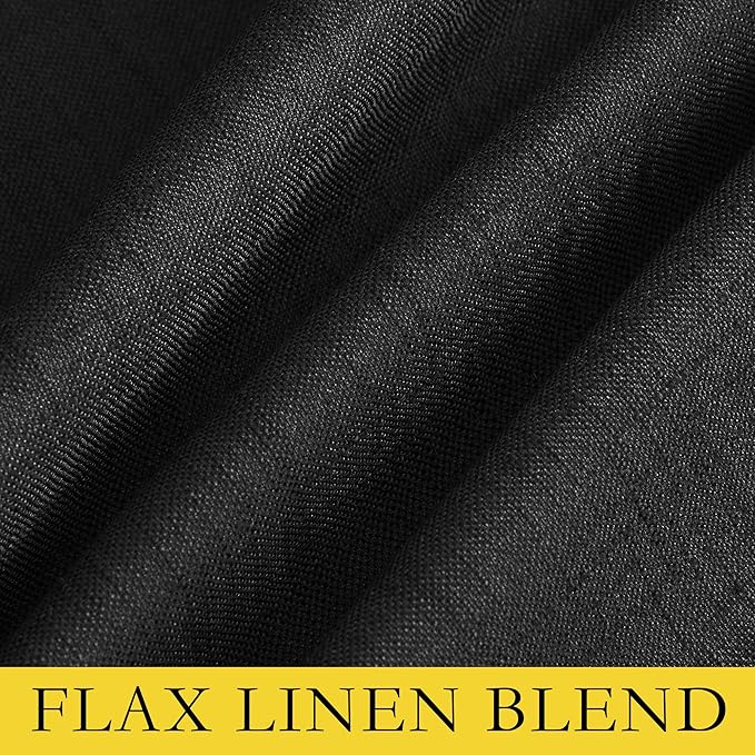 NICETOWN Black Truly Blackout Linen Blend Flax Drapes for Office, Vintage Grommet 100% Blackout Curtains with White Liner Backing for Kitchen Dorm Window（Set of 2, 52 inches Wide x 63 inches Long