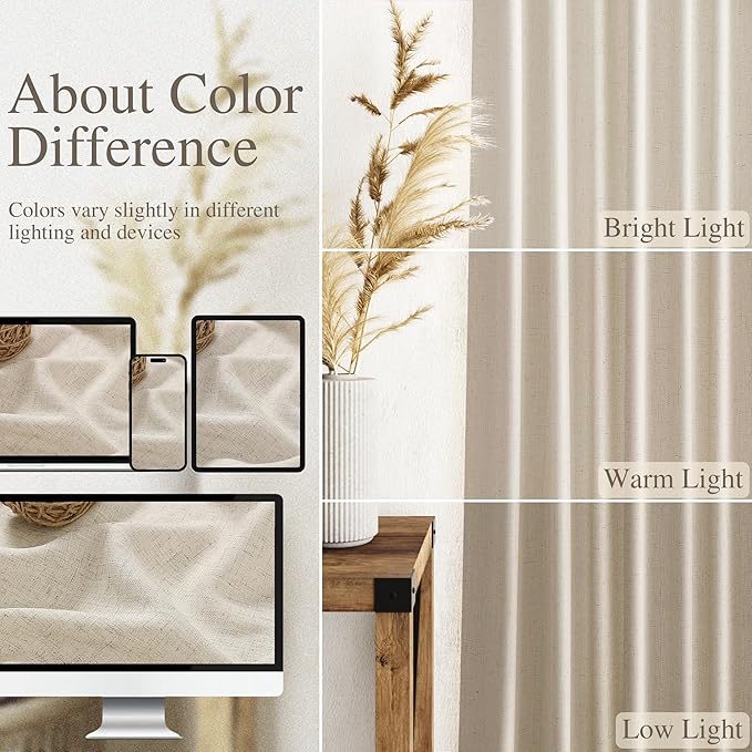 Boho Linen Curtains for Living Room 98 Inches Long Light Filtering Semi Sheer Curtain Back Tab Boho Eclectic Home Decor Elegant Luxury Farmhouse Drapes for Bedroom Dinner Room 52x98, 2 Panels