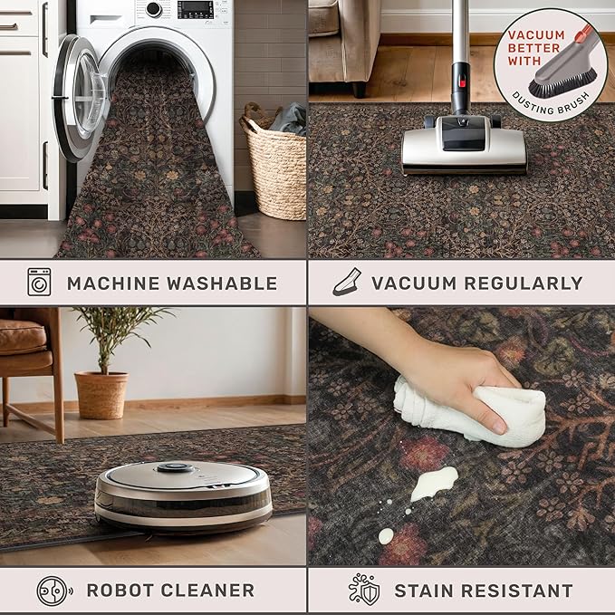 Dark Brown Washable 2x6 Runner Rugs for Entryway, Kitchen, Hallway, Bedroom Bedside, Laundry Room, Bathroom Rug, Pet & Kids Friendly Vintage Non Slip Low Pile Stain Resistant Long 24 x 72 Floor Carpet
