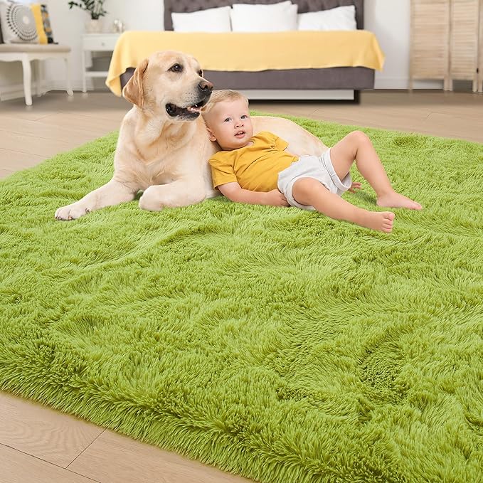 Tepook Fluffy Large Rugs for Living Room, Shag Area Rug 6x9 Soft Carpet for Bedroom, Modern Shaggy Rug for Kids Boys Girls, Plush Indoor Nursery Home Decor Rug with Non-Slip Bottom, Grass Green