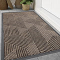 Smiry Front Door Mat Outside Entrance, Heavy Duty Sturdy Natural Rubber Doormat, Trap Dirt and Moisture, Easy Clean Low Profile Mats for Indoor Outdoor Entry, Irregular Triangle (59x40, Brown)
