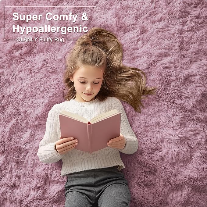 OLANLY 2x4 Machine Washable Runner Rugs for Hallway, Soft Fluffy Shaggy Bedside Rugs for Bedroom, Living Room, Indoor Floor Carpet for Kids Girls and Boys, Nursery Rooms, Home Decor Aesthetic, Blush