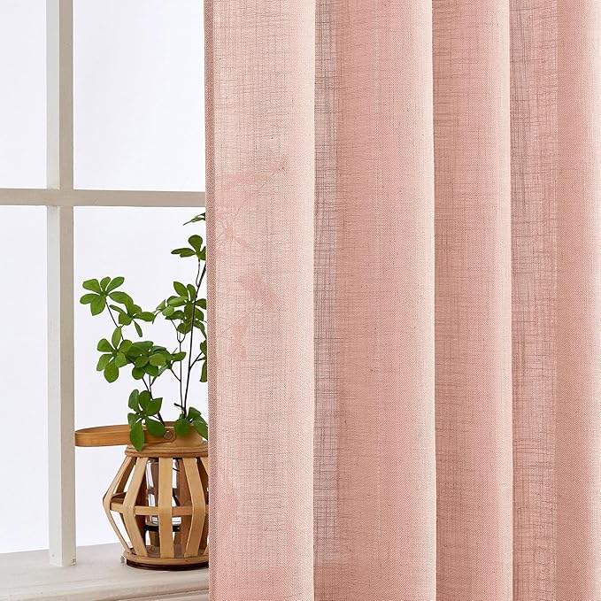 MIULEE Blush Pink Linen Curtains 108 Inches Long 2 Panels for Girls Bedroom Nursery, Soft Thick Linen Textured Window Drapes Semi Sheer Light Filtering Back Tab for Kids Living Room Light Pink Decor
