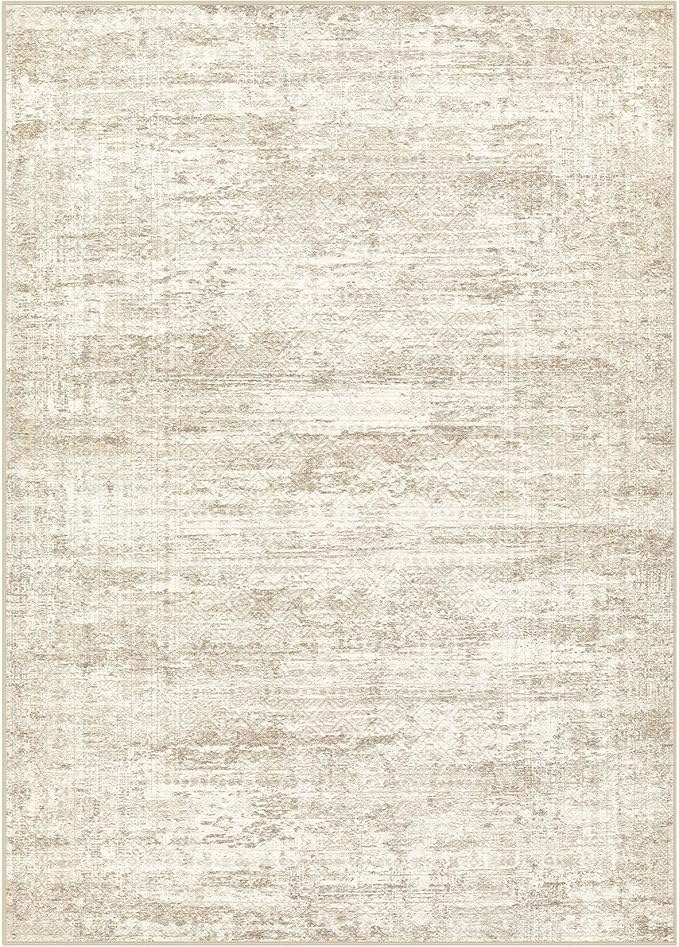 UERMEI 10x14 Area Rug Living Room Rugs - Washable Neutral Modern Abstract Soft Thin Rug Indoor Floor No Slip Rug Carpet for Bedroom Under Dining Table Home Office Decor - Beige/Brown