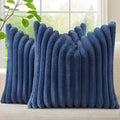 decorUhome Cozy Faux Fur Throw Pillow Covers 26x26 Set of 2 Decorative Soft Plush Striped Modern Farmhouse Boho Couch Euro Sham Pillow Cases with Velvet Back for Sofa Bed Living Room, Blue