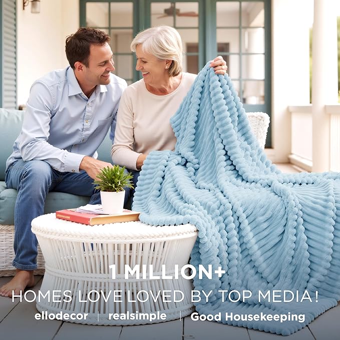 Bedsure GentleSoft Blue Fleece Blanket for Couch - Cozy Soft Blankets for Women, Cute Small Throws for Girls, Light Blue, 90x90 Inches