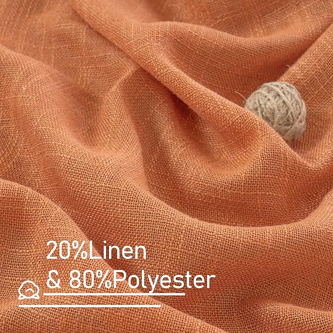 LAMIT Burnt Orange 72 inch Linen Curtains for Living Room 2 Panels, Linen Textured Light Filtering Semi Sheer Back Tab and Rod Pocket Curtain Panels for Bedroom/Farmhouse, 52 x 72 Inch