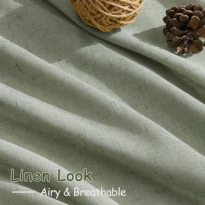 Nanspring Desert Sage Linen Curtains 108 Inches Long for Living Room Bedroom 2 Panels Set Extra Long Back Tab Curtain Light Filtering Sheer Drapes Floor to Ceiling Curtain for Large Windows 52x108