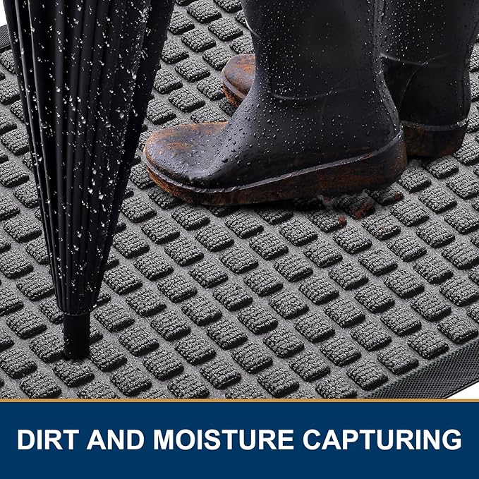 Smiry Front Door Mat Outside Entrance, Heavy Duty Natural Rubber Doormat, Non Slip, Trap Dirt and Moisture, Easy Clean, Low Profile Welcome Floor Mats for Indoor Outdoor Entry, 71x23 Inch, Mix Grey