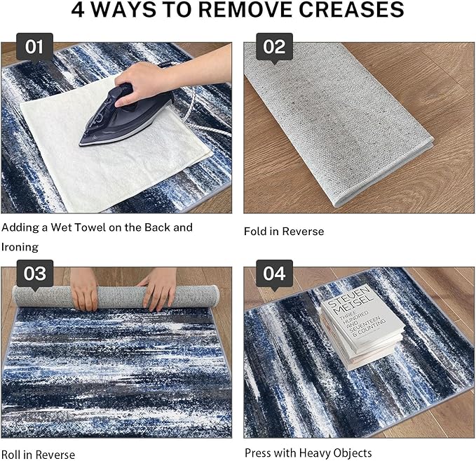Lansny Modern Abstract Runner Rug 2x6, Navy Blue Washable Kitchen Runner Non-Slip Soft Hallway Rug Runner Thin Print Faux Wool Carpet for Entryway Bedroom Laundry Room Indoor Home Decor