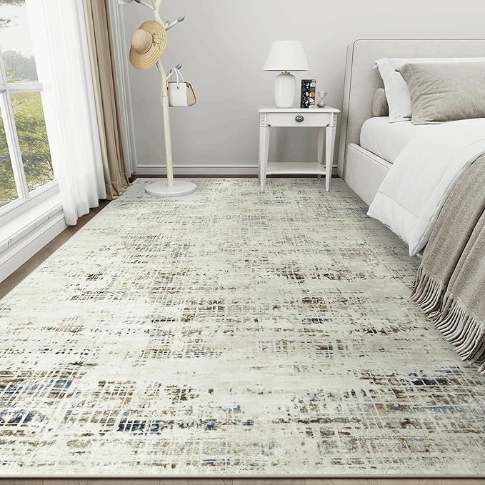 6x9 Area Rugs for Living Room Washable Rug: Anti-Skid Abstract Modern Living Room Rug Soft Thin Carpets Indoor Floor Non-Shedding Carpet for Bedroom Dining Farmhouse Nursery Gray White Blue