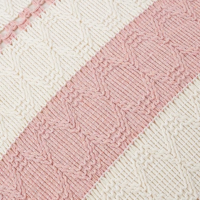 Fancy Homi Set of 1 Boho Pink Lumbar Decorative Throw Pillow Cover 12x20 Inch for Couch Bed Sofa Chair, Modern Organic Farmhouse Home Decor, Soft Cotton Cute Accent Rectangle Cushion Case