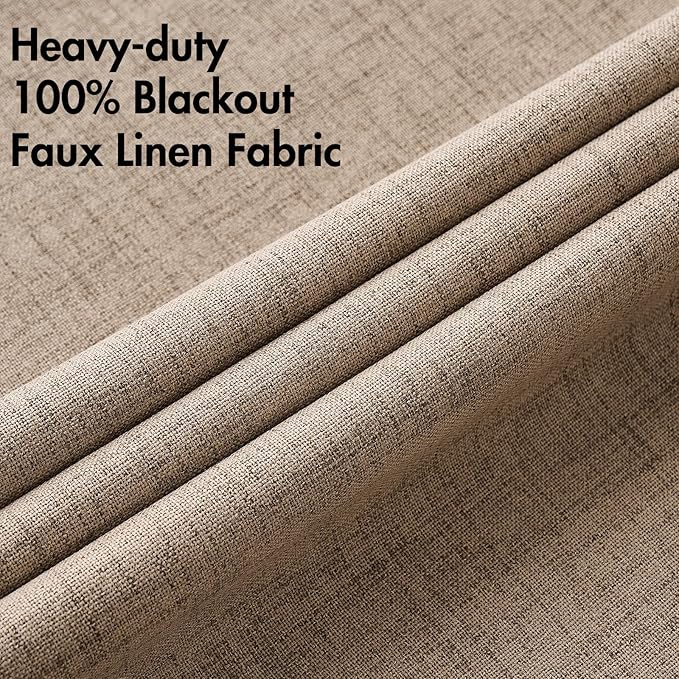 MIULEE 100% Blackout Linen Textured Curtains for Bedroom Solid Thermal Insulated Copper Brown Grommet Room Darkening Curtains & Drapes Luxury Decor for Living Room Nursery 52 x 84 Inch (2 Panels)