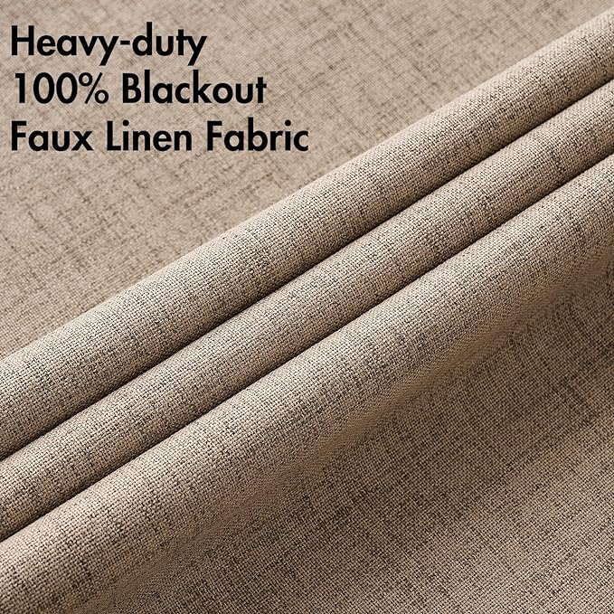 MIULEE 100% Blackout Linen Textured Curtains for Bedroom Solid Thermal Insulated Copper Brown Grommet Room Darkening Curtains & Drapes Luxury Decor for Living Room Nursery 52 x 54 Inch (2 Panels)