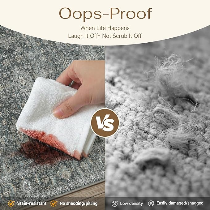 8x10 Washable Area Rug for Living Room Bedroom Vintage Black Grey Non Slip Carpet Traditional Retro Soft Low Pile Large Throw Rug for Dining Room Kitchen Office Indoor