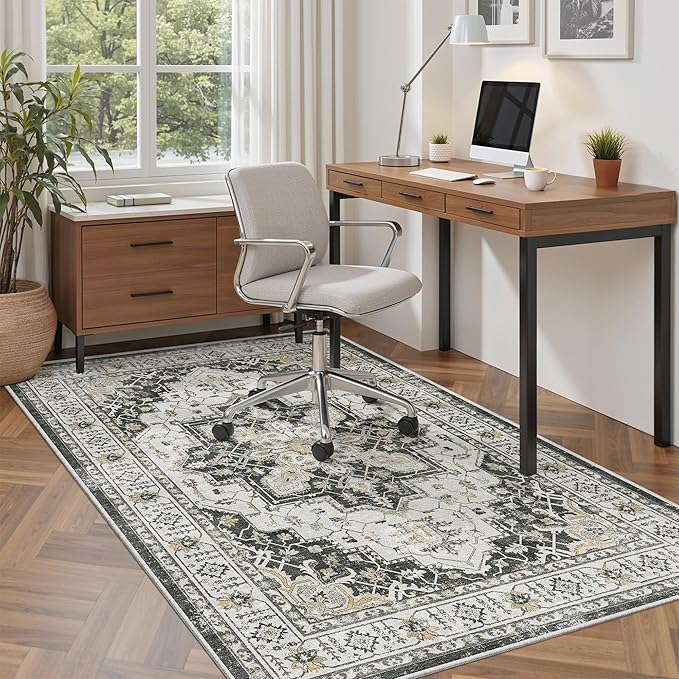 Madane Area Rug 3x5, Entryway Washable Vintage Runners Bedroom Non Slip Indoor Kitchen Runner for Living Room Laundry Room Playroom Soft Non-Slip Area Rugs, Black