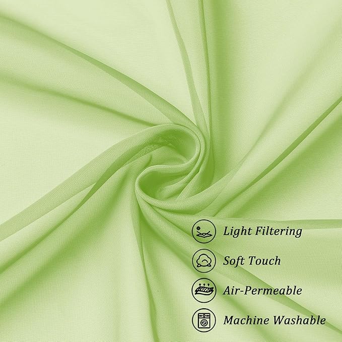 Chyhomenyc Sheer Lime Curtains 90 inches Long 2 Panels, Light Filtering Soft Airy Solid Elegant Voile Window Treatment Drapes for Bedroom Living Room, 42Wx90L Inches