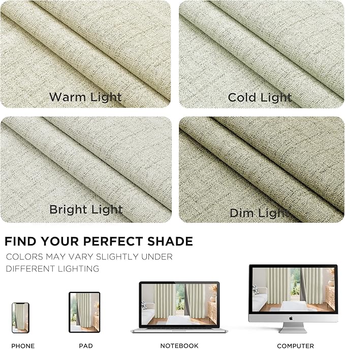 Joydeco Blackout Curtains for Bedroom - 100% Light Blocking 2 Panels Light Beige Drapes 66"W x 90"L, Thermal Insulated Room Darkening Curtains, Linen Textured for Living Room, Rod Pocket & Back Tabs