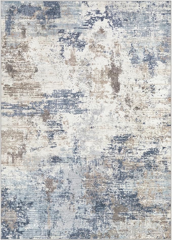 UERMEI 5x7 Area Rug Living Room Rugs Thickened - Washable Neutral Modern Abstract Soft Rug Indoor Floor No Slip Rug Carpet for Bedroom Under Dining Table Home Office Decor - Denim Blue