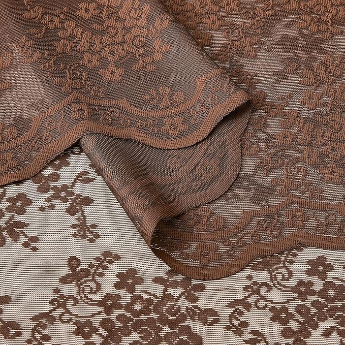 YJ YANJUN Vintage Lace Curtains 72 Inches Long- Country Brown Floral Curtains for Home Office Living Room 2 Panels, Earthy Embroidered Texture, Privacy Rustic Cottage Core Neutral Decor W52 X L72