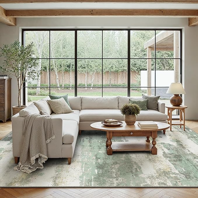 BEIMO Area Rugs 8x10 for Living Room Bedroom, Modern Abstract Machine Washable Large Light Green Rug Soft Rug, Low Pile Floor Carpet with Non Slip Backing for Dining Room