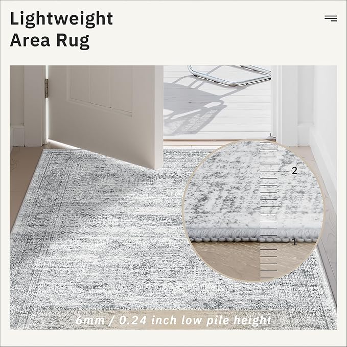 Hallway Runner Rug 3x16 - Vintage Non Slip Washable 16ft Kitchen Runner for Entrance Soft Long Carpet Runners for Living Room Bedroom Dining Room, Grey