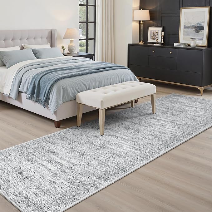 Runner Rug 2'x8' Washable Non-Slip Runner Rugs for Kitchen Bathroom Laundry Room Grey Vintage Floor Carpet Runners for Hallway Entryway