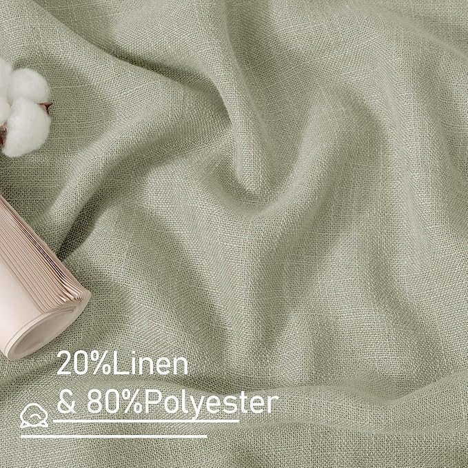 LAMIT Semi Sheer Linen Curtains 36 Inch Length 2 Panels, Light Filtering Panels Back Tab and Rod Pocket Neutral Drapes for Bathroom/Kitchen/Loft Room, Sage Grey, 34 x 36 Inch