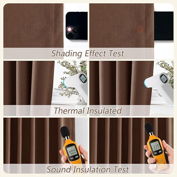 Guken 100% Blackout Curtains 120 Inch Length 2 Panels Set for Living Room Bedroom Back Tab Thermal Insulated Black Out Linen Drapes Room Darkening Window Curtains Rustic Brown 52x120