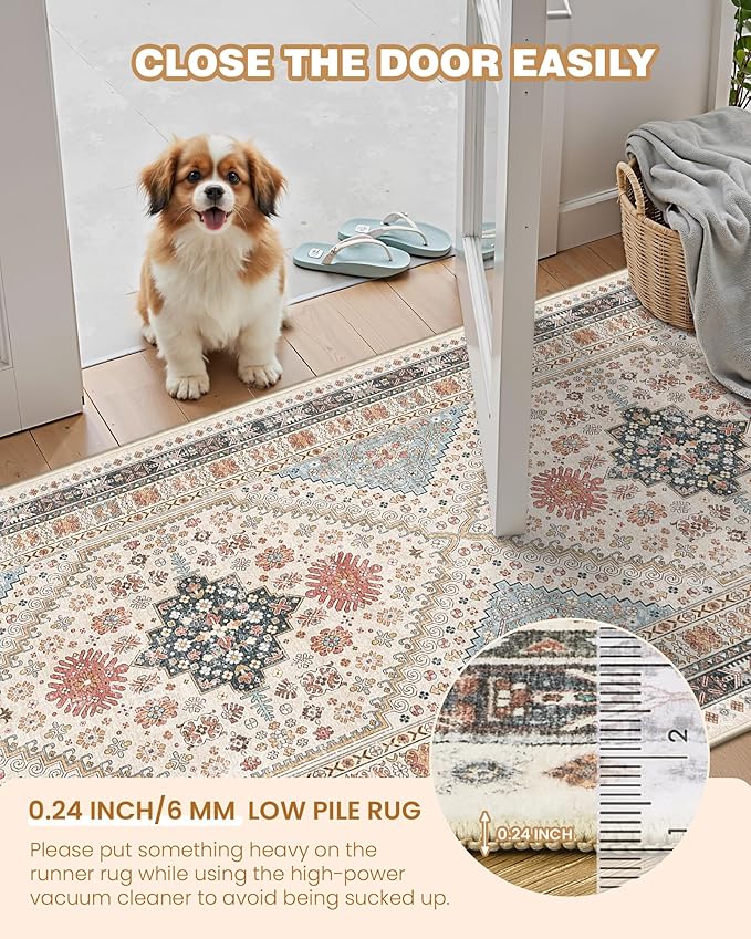 Kitchen Runner Rug Non Slip Washable 2.5x10, Soft Ultra-Thin Entryway Rug Runners for Hallways, Carpet Runner for Living Room,Kitchen, Laundry, Bathroom(Blue/Red/Multi,2.5'x10')
