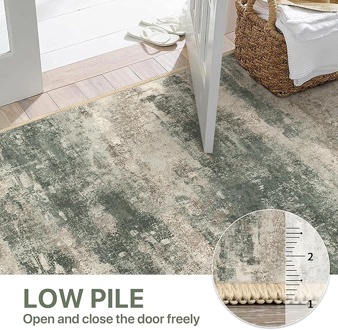 BEIMO Area Rugs 10x12 for Living Room Bedroom, Modern Abstract Machine Washable Rug, Large Soft Low Pile Floor Cover with Non Slip Backing for Dining Room, Grey/Dark Green